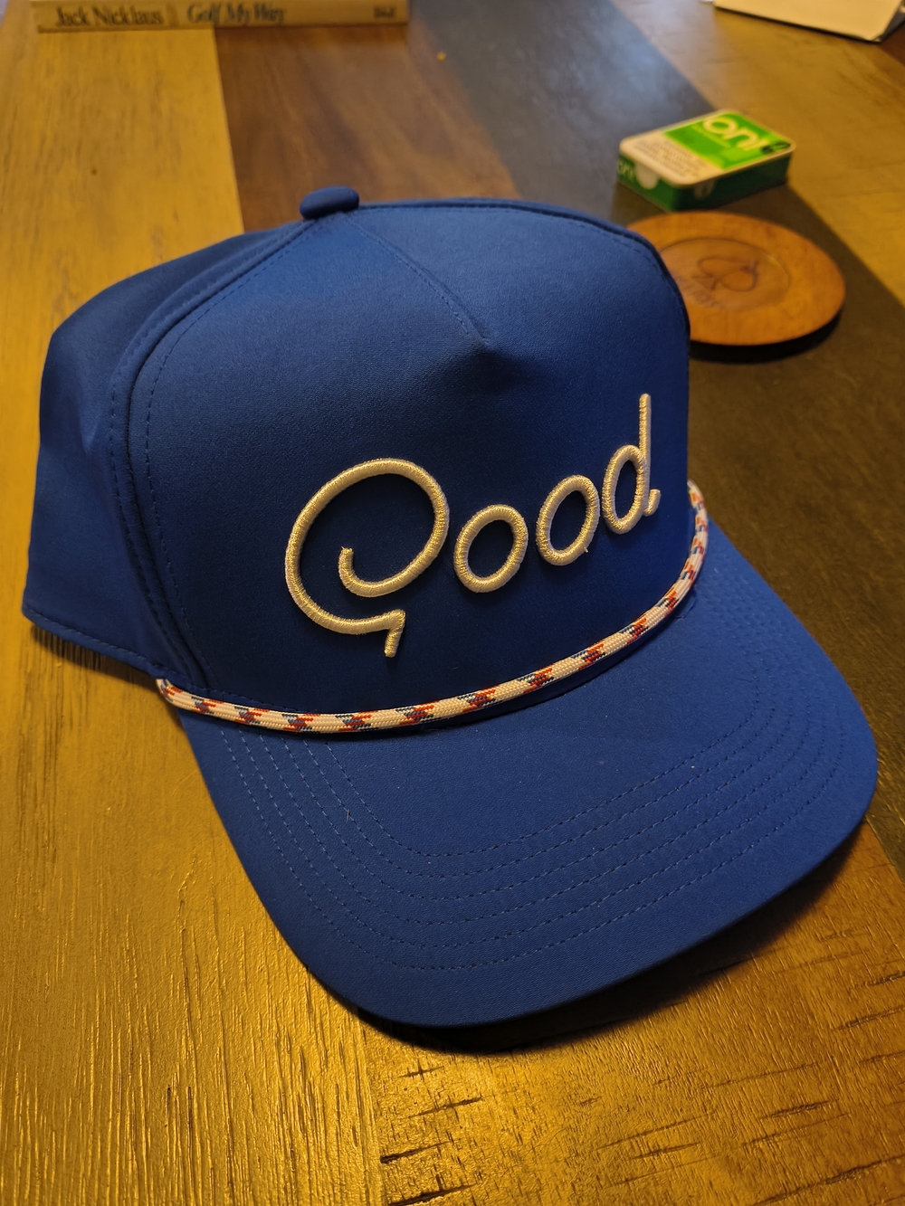 Good Good Script Embroidered Blue Men's Cap with Contrast Rope